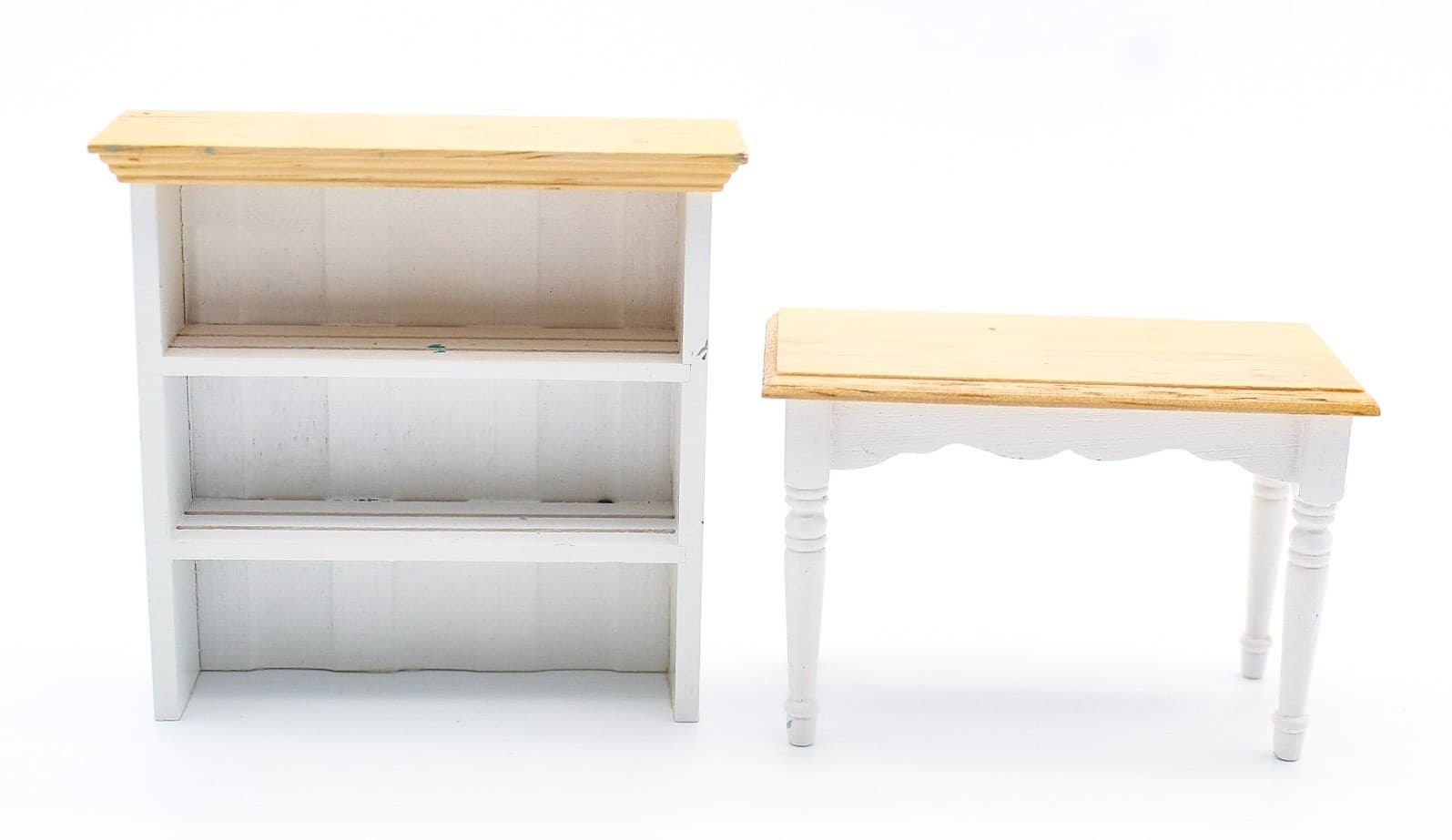 Vintage Dollhouse Miniature Natural Wood White Kitchen Hutch Dresser 6.5" - Thumbnail 6