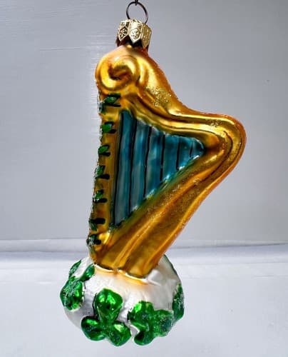 CHRISTOPHER RADKO St. Patrick's Day "Lucky Golder Shamrock Harp" Glass Ornament - Thumbnail 7