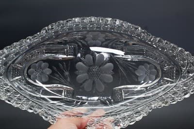 Antique American Brilliant ABP Deep Cut Crystal Diamond Cut Floral Boat Bowl - Thumbnail 5