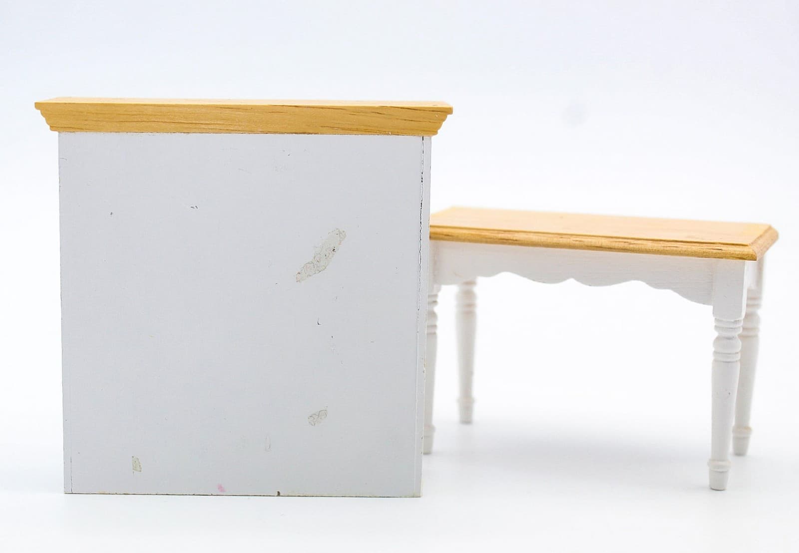 Vintage Dollhouse Miniature Natural Wood White Kitchen Hutch Dresser 6.5" - Thumbnail 5