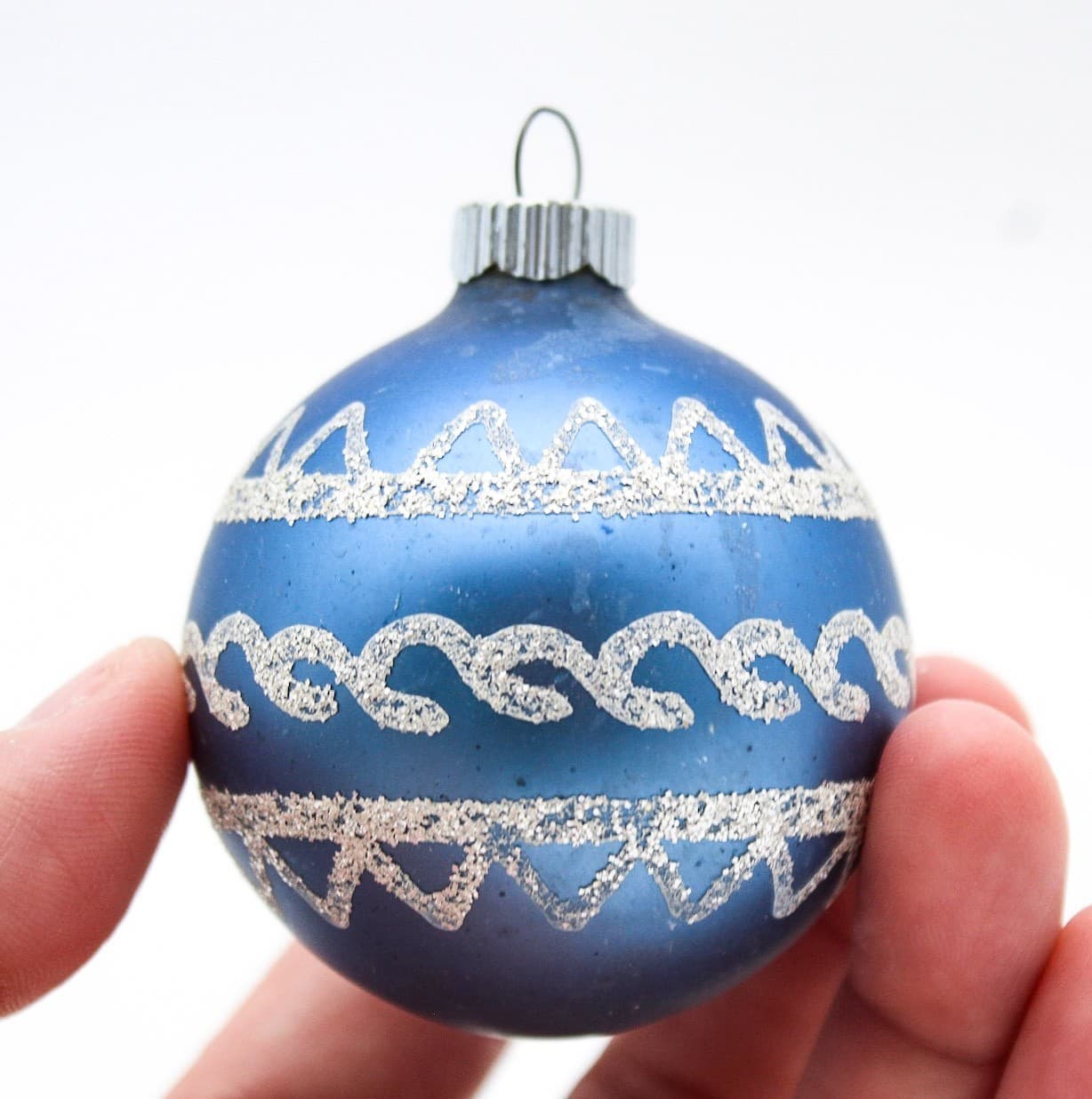 Shiny Brite Vintage Blue Matte Mica Swirls Waves Pattern Christmas Ornament - Thumbnail 5