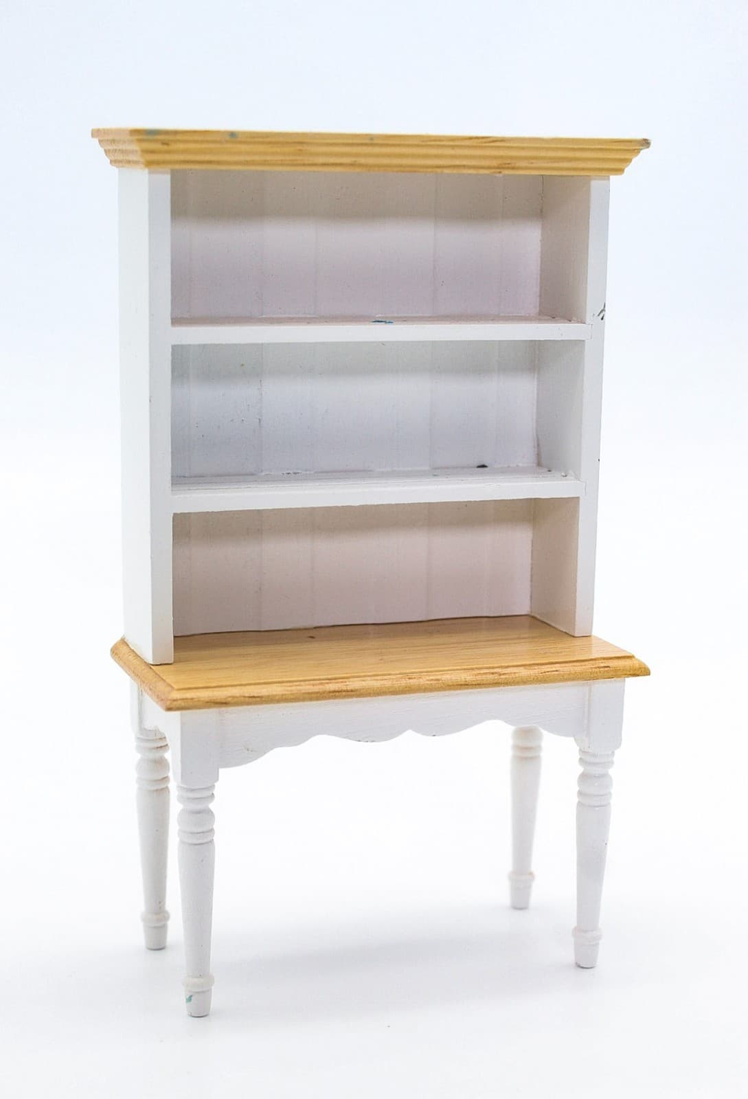 Vintage Dollhouse Miniature Natural Wood White Kitchen Hutch Dresser 6.5" - Thumbnail 3