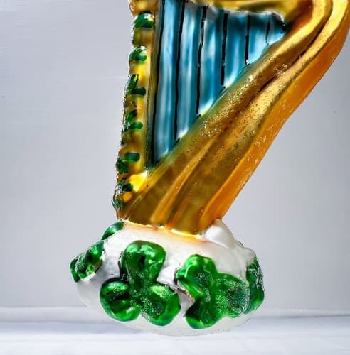 CHRISTOPHER RADKO St. Patrick's Day "Lucky Golder Shamrock Harp" Glass Ornament - Thumbnail 2