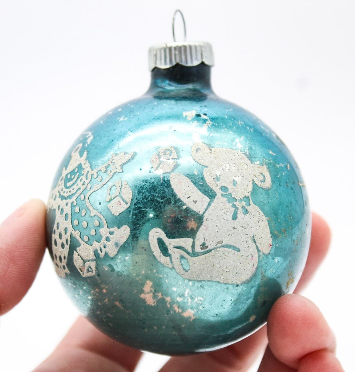 Shiny Brite Blue Vintage Nursery Theme Stencil Ball Glass Christmas Ornament - Thumbnail 6