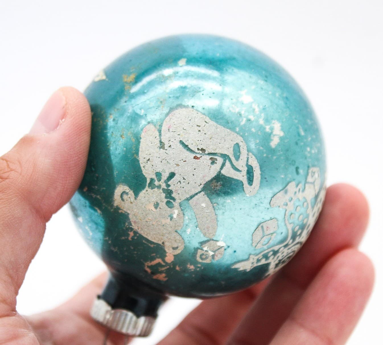 Shiny Brite Blue Vintage Nursery Theme Stencil Ball Glass Christmas Ornament - Thumbnail 3