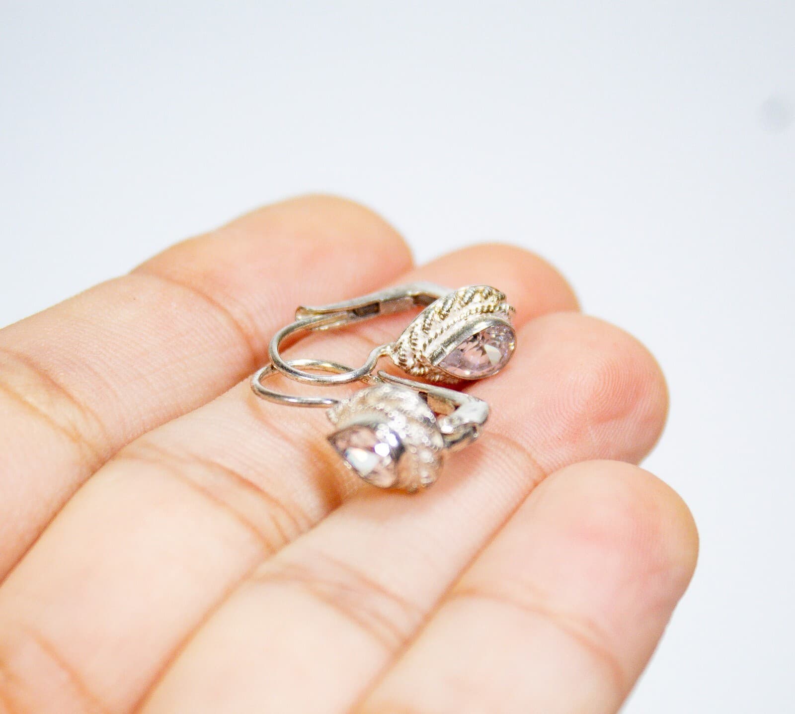 2CT Pear Cut Sterling Silver Halo Hook CZ Teardrop Earrings - Thumbnail 5