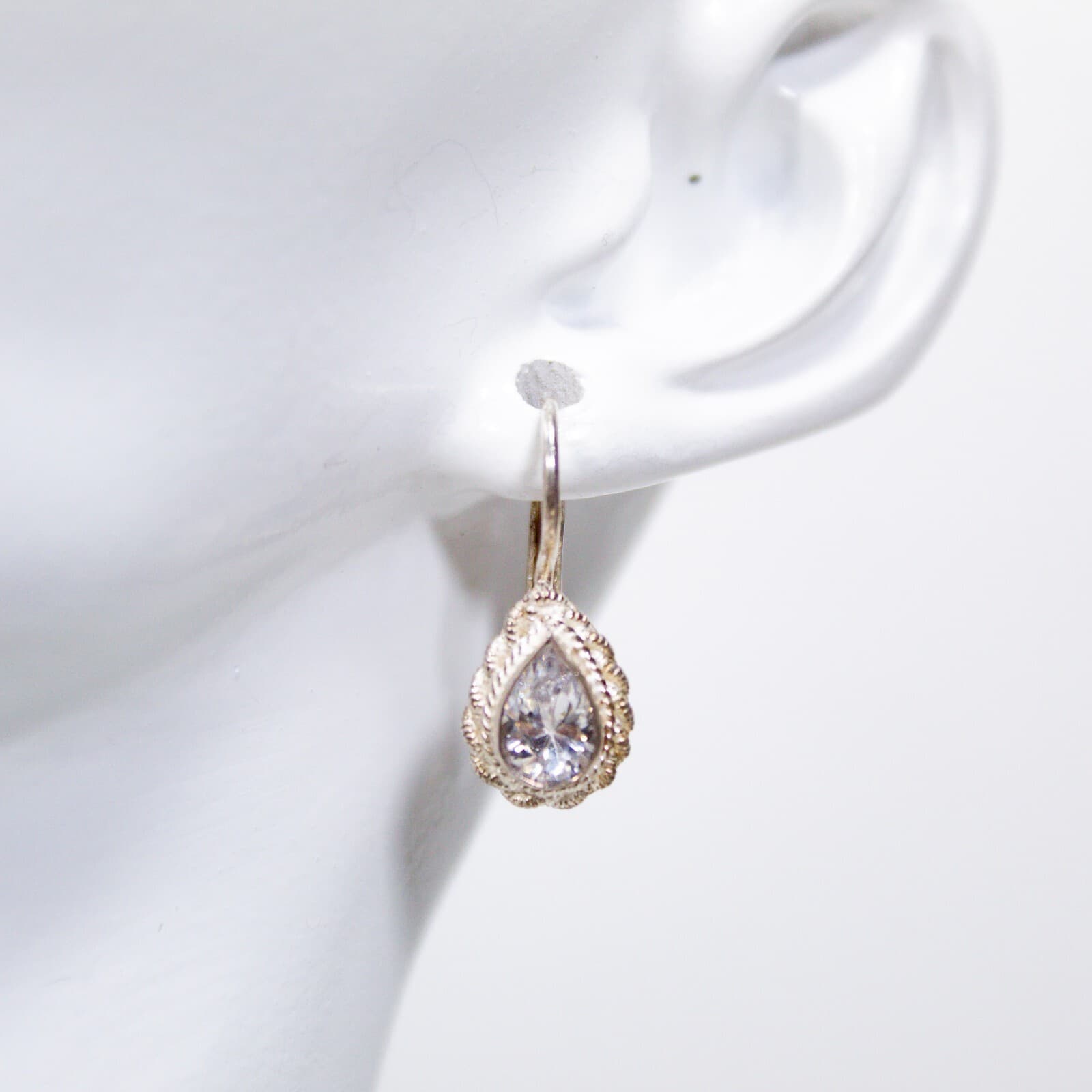 2CT Pear Cut Sterling Silver Halo Hook CZ Teardrop Earrings - Image 1