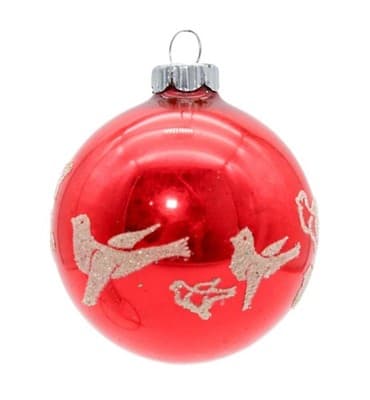 Shiny Brite Vintage Red Bird Dove Stencil Glittered Glass Christmas Ornament - Image 1