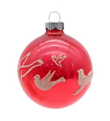 Shiny Brite U.S.A. Vintage Red Dove Stencil Glittered Glass Christmas Ornament - Image 1