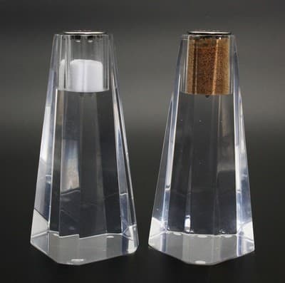 Mid-Century Modern MCM Clear Lucite Geometrical Salt & Pepper Shakers RARE - Image 1