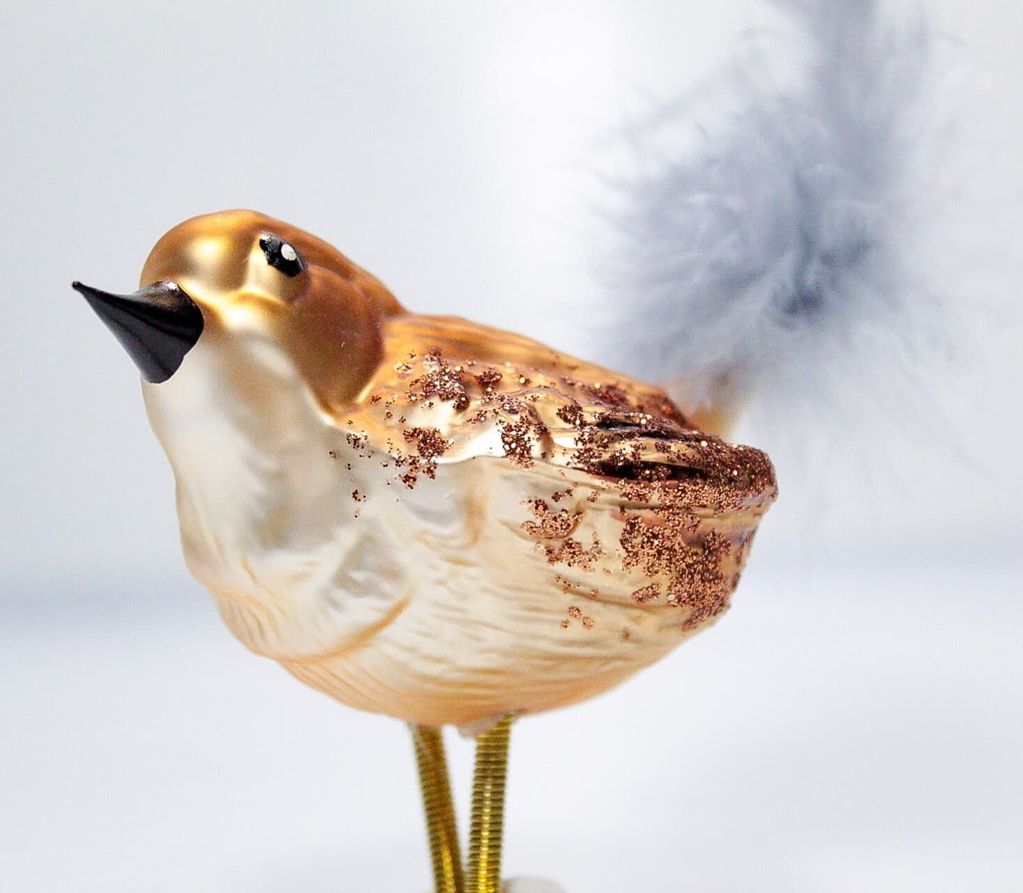 Vintage Blown Glass Brown w/ Feather Hand Painted Bird Clip-On Ornament - Thumbnail 6