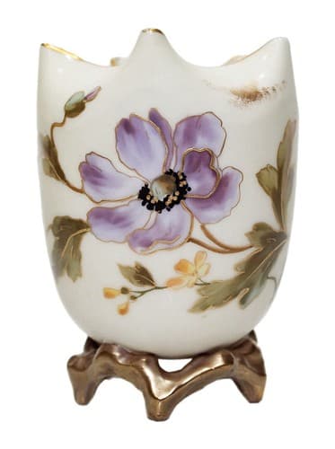 CARLSBAD Austria Hand Decorated Floral Footed Porcelain Ruffled Vase RARE - Image 1