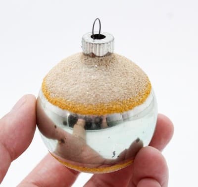 Shiny Brite Vintage Mica Striped Yellow Teal Silvered Glass Christmas Ornament - Thumbnail 2