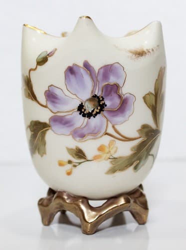 CARLSBAD Austria Hand Decorated Floral Footed Porcelain Ruffled Vase RARE - Thumbnail 7