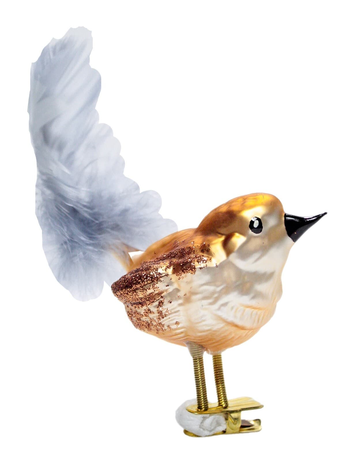 Vintage Blown Glass Brown w/ Feather Hand Painted Bird Clip-On Ornament - Image 1