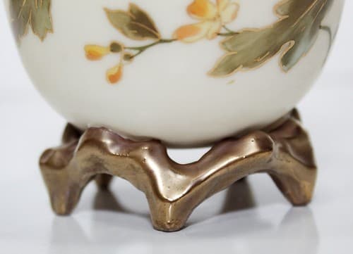 CARLSBAD Austria Hand Decorated Floral Footed Porcelain Ruffled Vase RARE - Thumbnail 2