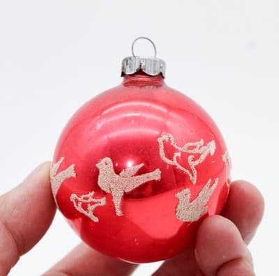 Shiny Brite U.S.A. Vintage Red Dove Stencil Glittered Glass Christmas Ornament - Thumbnail 2