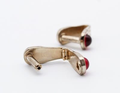 Hickok USA Patented Red Crystal Cabochon Gold Tone Men's Cufflinks - Thumbnail 6