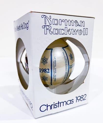 Vintage 1982 "A Boy Meets His Dog" Norman Rockwell Christmas Round Ornament - Thumbnail 2
