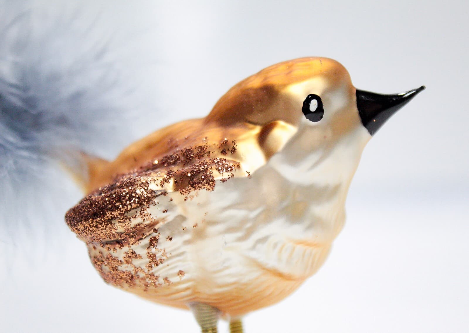 Vintage Blown Glass Brown w/ Feather Hand Painted Bird Clip-On Ornament - Thumbnail 2
