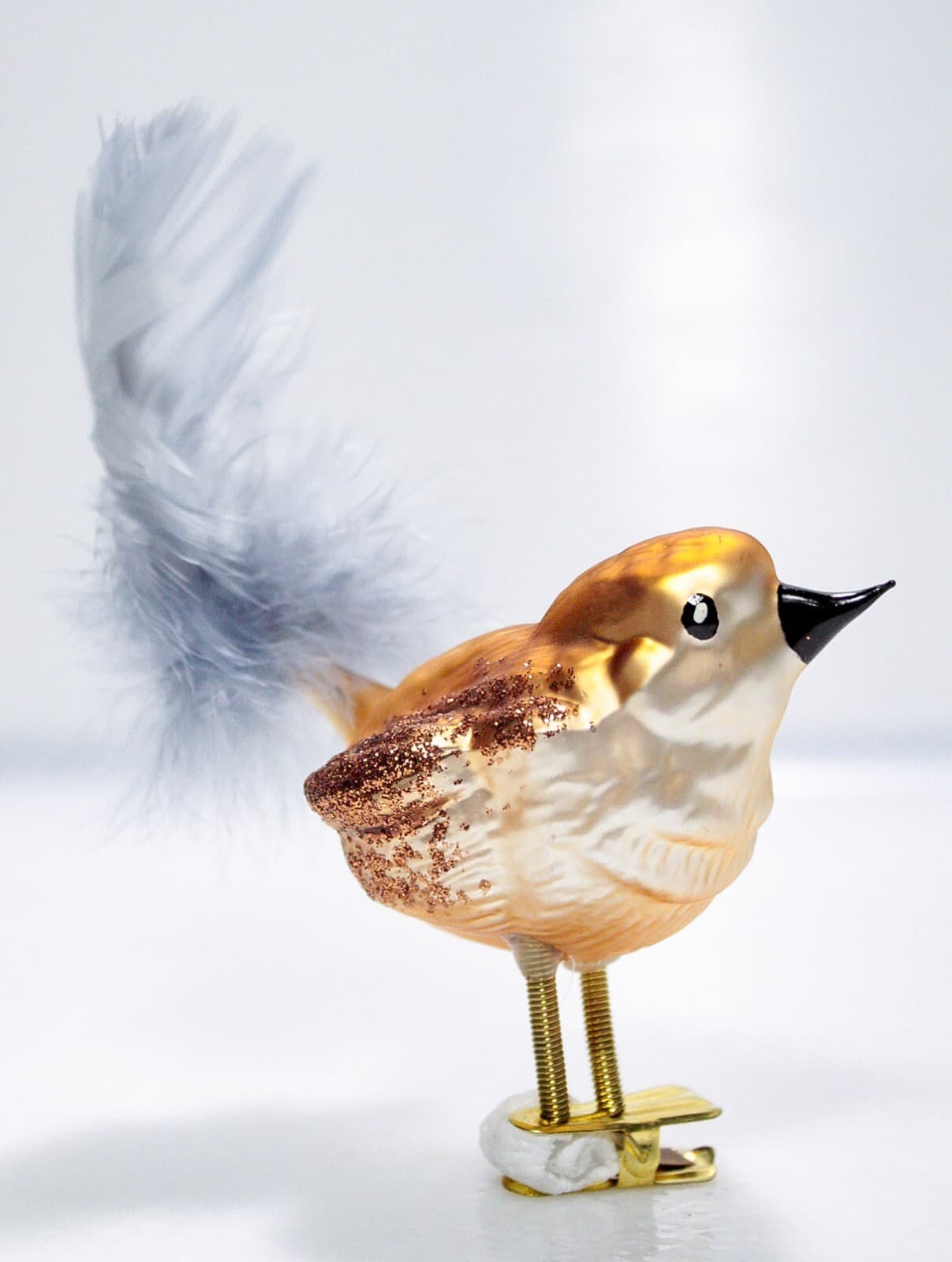 Vintage Blown Glass Brown w/ Feather Hand Painted Bird Clip-On Ornament - Thumbnail 4