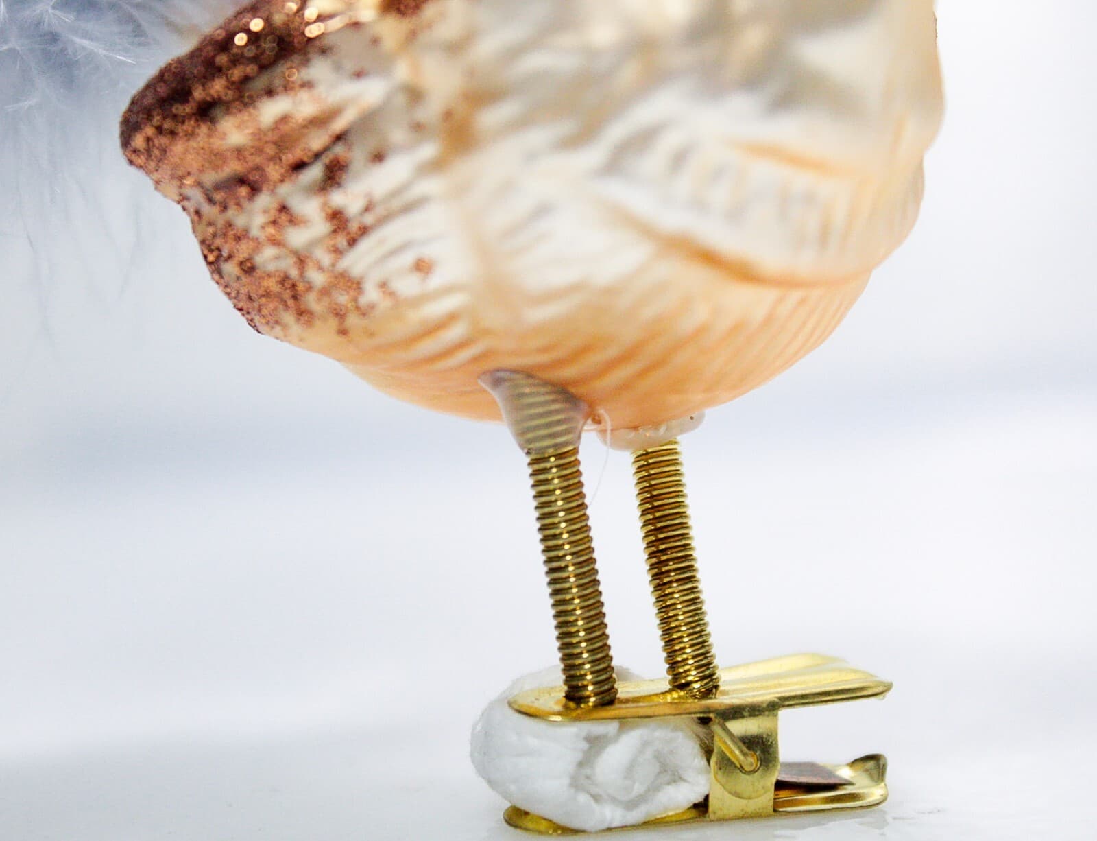 Vintage Blown Glass Brown w/ Feather Hand Painted Bird Clip-On Ornament - Thumbnail 5