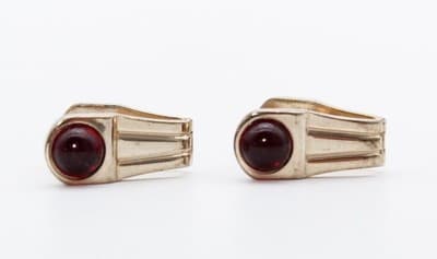 Hickok USA Patented Red Crystal Cabochon Gold Tone Men's Cufflinks - Thumbnail 2