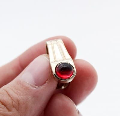 Hickok USA Patented Red Crystal Cabochon Gold Tone Men's Cufflinks - Thumbnail 3