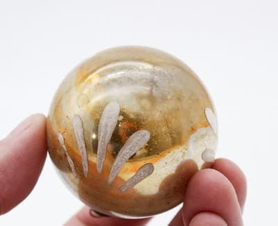 Shiny Brite Vintage Silver/Gold Stencil Decorated Ball Glass Christmas Ornament - Thumbnail 4