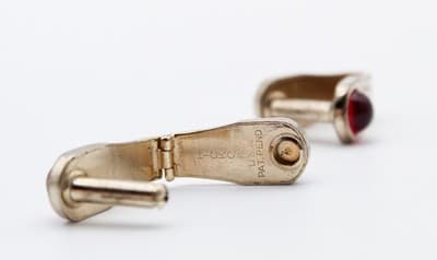 Hickok USA Patented Red Crystal Cabochon Gold Tone Men's Cufflinks - Thumbnail 5