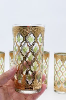 Set Of 7 MCM Culver Valencia 22kt Highball Bar Glasses RARE - Thumbnail 3
