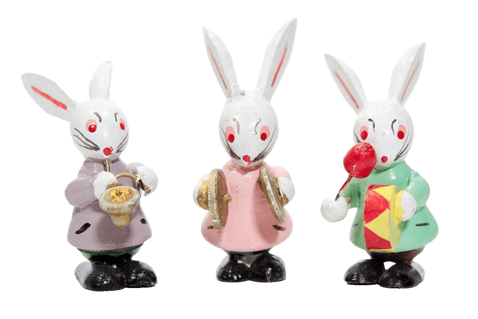 Vintage Wood Hand Painted Rabbit Band Miniature Easter Holiday Figurines - Image 1