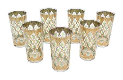 Set Of 7 MCM Culver Valencia 22kt Highball Bar Glasses RARE - Image 1