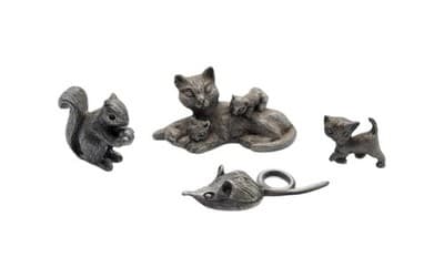 Vintage Assorted Pewter Cat Mouse & Squirrel Miniature Figurines - Image 1