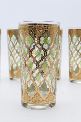 Set Of 7 MCM Culver Valencia 22kt Highball Bar Glasses RARE - Thumbnail 2