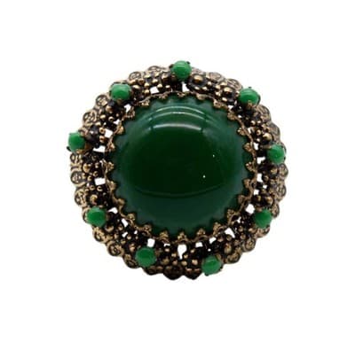 Vintage Green Cabochon Glass Filigreed Made In Austria Pin Brooch - Image 1