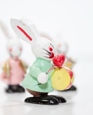 Vintage Wood Hand Painted Rabbit Band Miniature Easter Holiday Figurines - Thumbnail 4