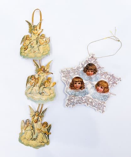 Lot of 2 Vintage Victorian Style Angels Die Cut Christmas Ornaments - Thumbnail 2