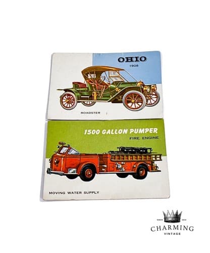 2 Vintage 1954 Topps World on Wheels Ohio Roadster & 1500 Gallon Pumper Cards - Image 1