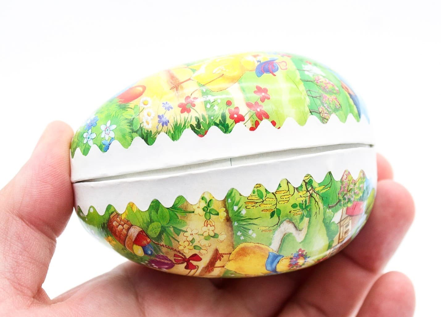 Echt Erzgebirge Germany Paper Mache Easter Playing Chicks Egg Candy Container - Thumbnail 4