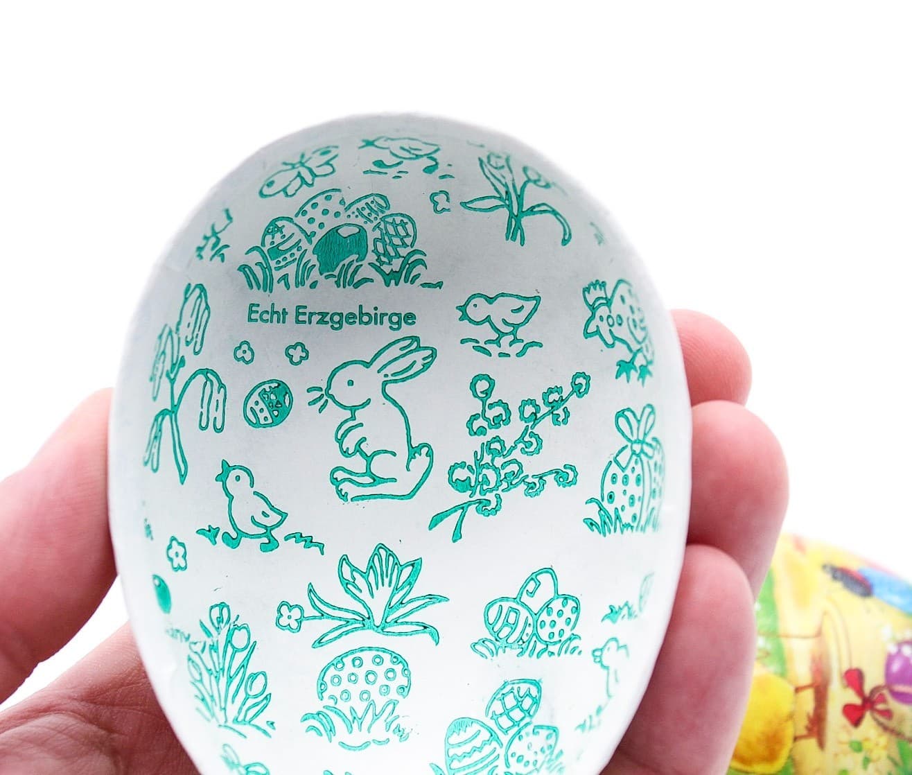Echt Erzgebirge Germany Paper Mache Easter Playing Chicks Egg Candy Container - Thumbnail 2