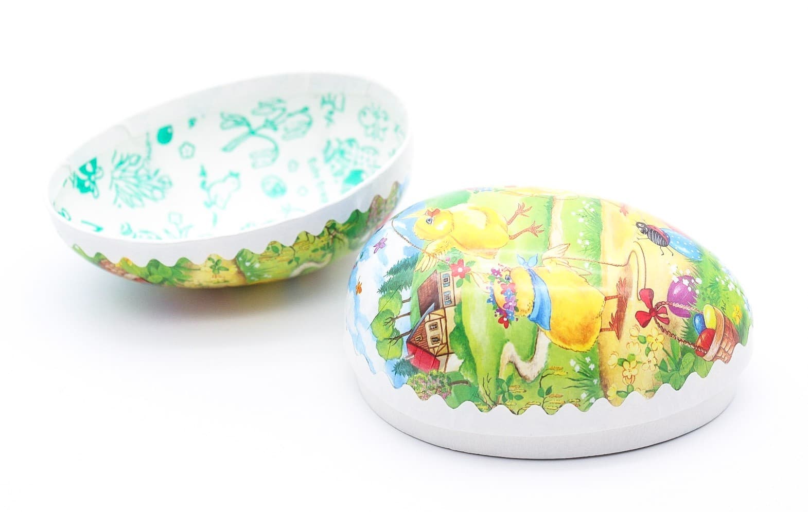 Echt Erzgebirge Germany Paper Mache Easter Playing Chicks Egg Candy Container - Thumbnail 3