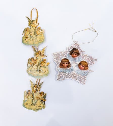 Lot of 2 Vintage Victorian Style Angels Die Cut Christmas Ornaments - Thumbnail 4