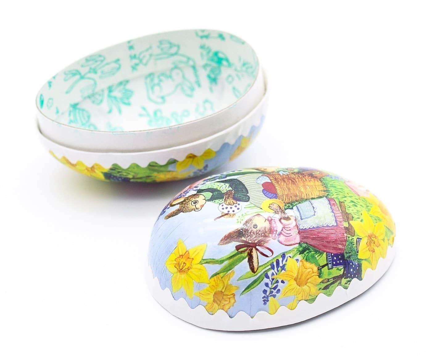 Echt Erzgebirge Germany Paper Mache Easter Bunny Family Egg Candy Container - Thumbnail 2