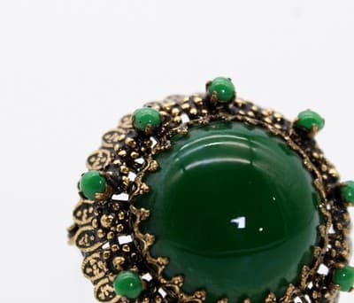 Vintage Green Cabochon Glass Filigreed Made In Austria Pin Brooch - Thumbnail 5
