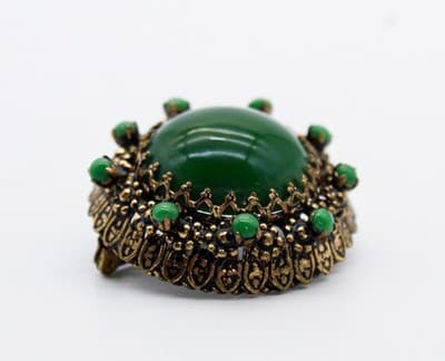Vintage Green Cabochon Glass Filigreed Made In Austria Pin Brooch - Thumbnail 6