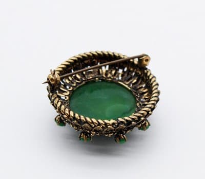 Vintage Green Cabochon Glass Filigreed Made In Austria Pin Brooch - Thumbnail 3