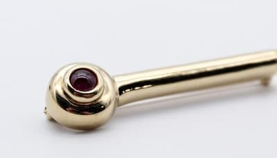 Vintage Sterling Silver P.B. Marked Vermeil Ruby Stone Pin Brooch - Thumbnail 5