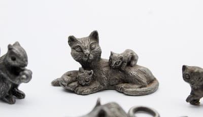 Vintage Assorted Pewter Cat Mouse & Squirrel Miniature Figurines - Thumbnail 2