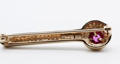 Vintage Sterling Silver P.B. Marked Vermeil Ruby Stone Pin Brooch - Thumbnail 4